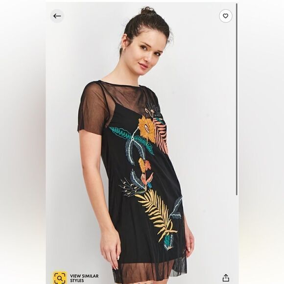 GUESS Floral Embroidered Jimena Tropic Mesh Dress - Picture 1 of 11